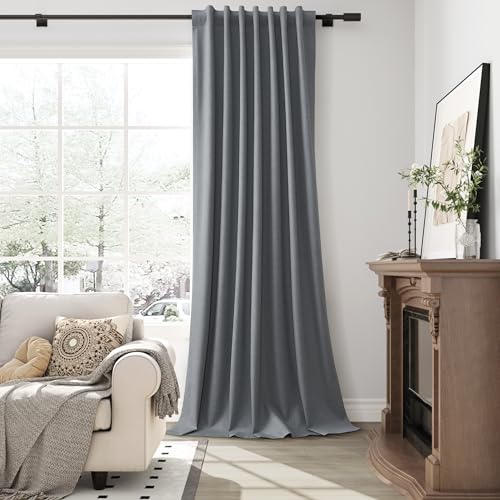 Guken Grey Linen 100% Blackout Curtains for Bedroom 84 Inches Long Textured Elegant Back Tab Hook Belt Room Darkening Thermal Insulated Soundproof Drapes Living Room Office 2 Panels Set 52x84 7Ft - color: Grey, size: 52"W x 84"L (Pack of 2)
