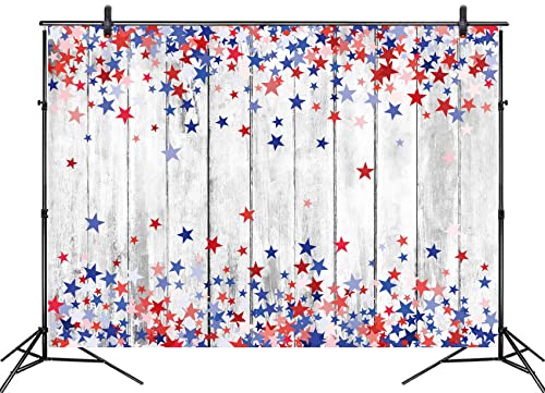 7x5ft Independence Day Patriotic Photography Backdrop Red and Blue Stars on Rustic Wood Boards 4th of July Photo Backdrop Patriotic Veterans Memorial Background Party Decor Banner Photo Booth Props - color: Grey, size: 7'Wx5'L