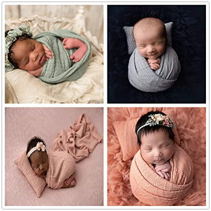 Coberllus Newborn Photography Props Blanket Stretch Knitted Twist Wrap & Posing Pad Prop for Baby Boys Girls Photo Shoot Set (Ginger Yellow) - color: Ginger Yellow