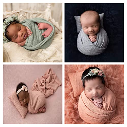 Coberllus Newborn Photography Props Blanket Stretch Knitted Twist Wrap & Posing Pad Prop for Baby Boys Girls Photo Shoot Set (Light Blue) - color: Light Blue