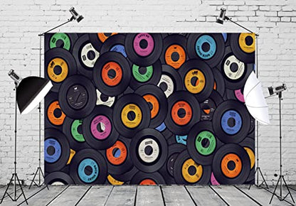 BELECO 7x5ft Fabric Retro Music Records Backdrop 1950s Rock Roll Vinyl Record Backdrop Disco Dance Concert Party Musical Background Music Theme Party Decorations Photo Booth Studio Props Wallpaper - size: 7x5FT