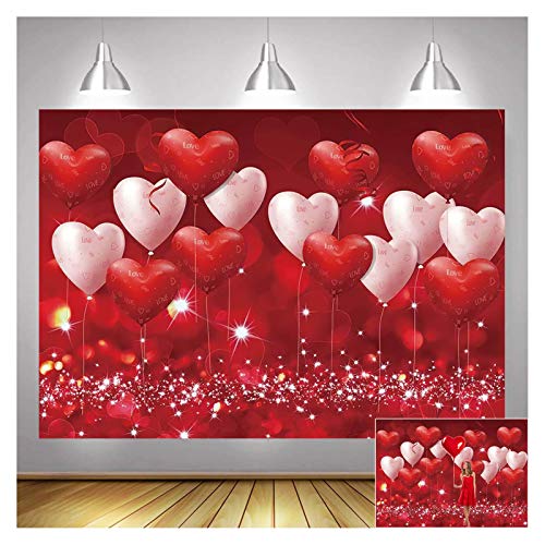 Red Hearts Balloons Love Valentine's Day Theme Photography Backdrops 7x5ft Wedding Anniversary Wedding Bridal Shower Mother's Day Photo Background Couple Studio Portrait Pictures Shoot Props Vinyl