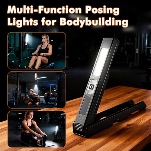 Guankai Gym Lamp for Posing, Rechargeable Home Gym Lighting, Magnetic Led Work Light with 180° Rotate Foldable, Mini Camping Lights Samll Lamps with Hang Hook for Bodybuilding