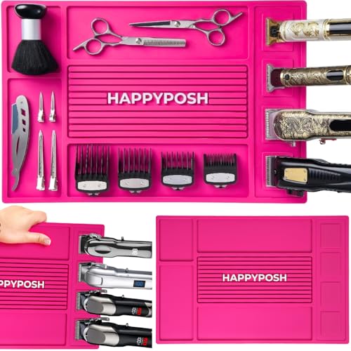 Magnetic Barber Mat, Magnetic Barber Mats For Clippers and Supplies, Barbershop Pad for Station, Beauty Salon Table Matt, Barbering Tool Organizer for Pro Hairstylist, Pink