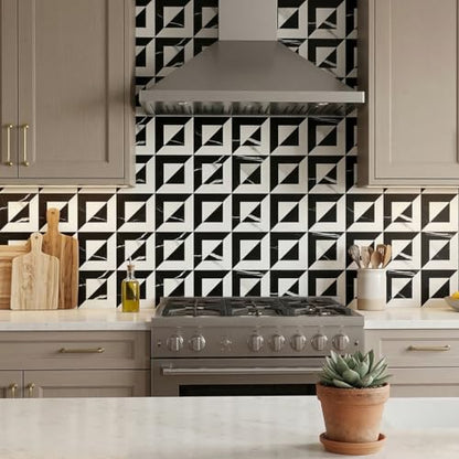 10-Sheets Stunning 3D Visuals Peel and Stick Backsplash Mosaic Tiles, PVC Stone Look,Heat Resistant Stick on Tiles for Kitchen Wall, Bathroom, Laundry Room (Black Marquina + White Marble) - color: Black Marquina + White Marble