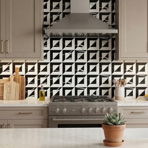 10-Sheets Stunning 3D Visuals Peel and Stick Backsplash Mosaic Tiles, PVC Stone Look,Heat Resistant Stick on Tiles for Kitchen Wall, Bathroom, Laundry Room (Black Marquina + White Marble) - color: Black Marquina + White Marble