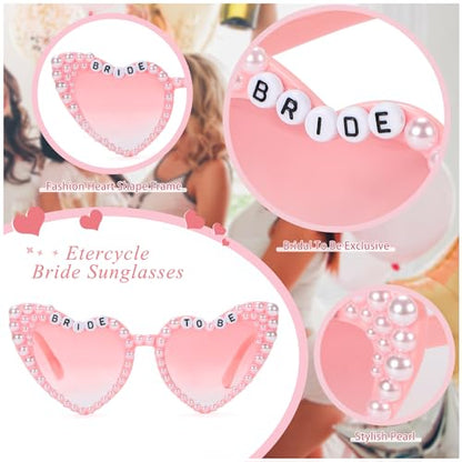 Etercycle Heart Shaped Sunglasses, Bachelorette Party Bride Sun Glasses, Cute Pearl Pink Heart Sunglasses Bride to Be Party Gift - color: Pink Pearls