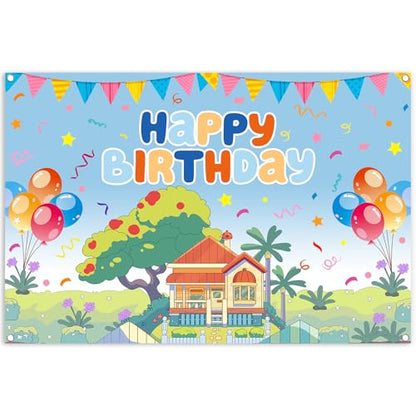 5x3ft Blue Dog Theme Backdrop Cartoon Photography Background Kids Boys Girls Birthday Party Decorations Photo Booth Banner Props - color: Blue