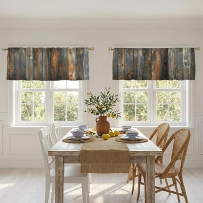 Rustic Wood Plank Pattern Curtain, Two-Pack, Weathered Barn Texture Background, Suitable for Kitchen, Bathroom, Bedroom, 54x18 inches. - color: Rustic Wood Plank