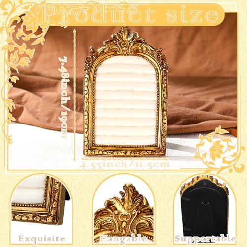 Liliaafar Vintage Ring Holder Arch Gold Ring Wedding Display Suede Jewelry Box Stand Frame Earring Tray Anniversary Engagement Baroque Organizer Photograph Prop for Women Birthday Christmas Gift - color: Gold, style: Arch