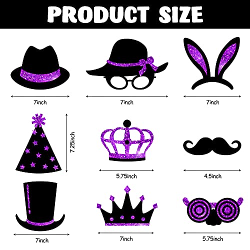 Zonon 24 Pcs Funny Photo Booth Props Class of 2026 Graduation Birthday Wedding Family Class Reunion Prom Disco Party Celebration Decoration Supplies Mix of Hats, Lipstick, Tie(Black and Purple) - color: Black and Purple