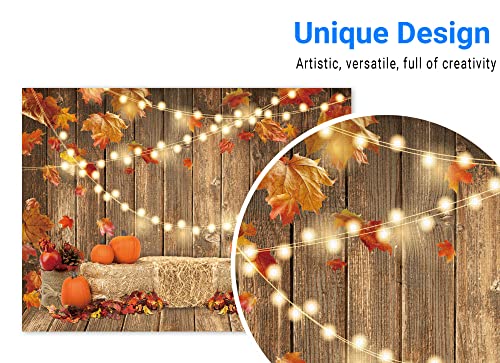 Funnytree 8x6FT Fall Pumpkin Photography Backdrop Autumn Tanksgiving Harvest Hay Leaves Wooden Background Sunflower Maple Baby Shower Banner Decoration Party Supplies Photo Booth Prop - size: 8'x6'