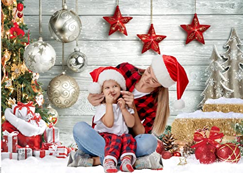 CHAIYA 8X6FT Christmas Backdrop White Wood Floor Photography Backdrop Winter Snow Xmas Tree Gift Family Christmas Party Photo Background New Year Party Decoration - size: 8′x6′