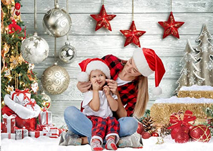 CHAIYA 8X6FT Christmas Backdrop White Wood Floor Photography Backdrop Winter Snow Xmas Tree Gift Family Christmas Party Photo Background New Year Party Decoration - size: 8′x6′