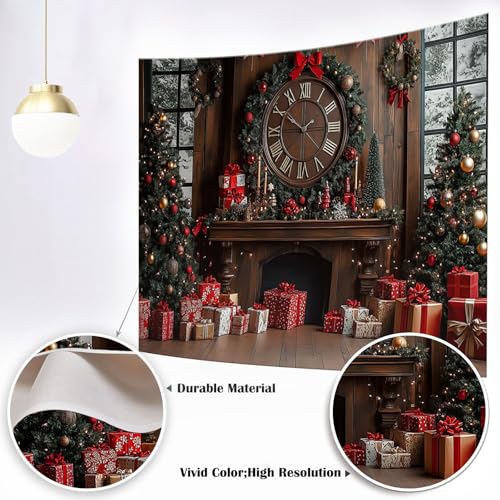 Mocsicka Merry Christmas Backdrop Clock Xmas Tree Christmas Party Decorations New Year Eve Winter Photography Background Photo Booth Props (Red, 7x5ft(82"x60")) - size: 7x5ft(82"x60")
