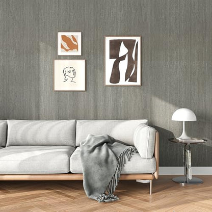 VEELIKE Grey Grasscloth Vinyl Wallpaper, Textured Fabric, Peel and Stick, 15.7''x354'', 38.75 Sq Ft/Roll, Removable, Waterproof, for Walls, Furniture, Kitchen, Bathroom - color: Gray, size: 15.7" x 354"