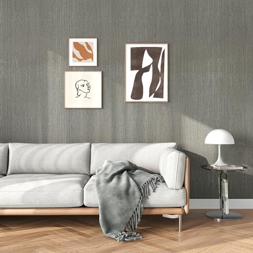 VEELIKE Grey Grasscloth Vinyl Wallpaper, Textured Fabric, Peel and Stick, 15.7''x354'', 38.75 Sq Ft/Roll, Removable, Waterproof, for Walls, Furniture, Kitchen, Bathroom - color: Gray, size: 15.7" x 354"