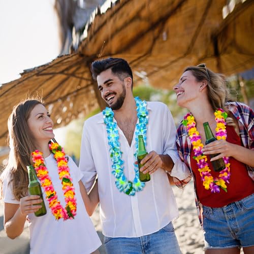 GoodUping 32pcs Hawaiian Leis Party Set with 8 Necklaces, 16 Wristbands, 8 Photo Booth Glasses for Tropical Luau, Summer Beach Birthday, Pool Party Decorations & Favors - size: 32pcs