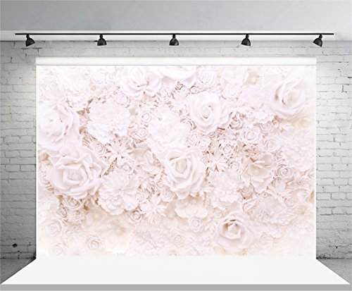 AOFOTO 5x3ft White Flowers Wall Backdrop Elegant Roses Romantic Wedding Decor Bridal Shower Photography Background Baby Girl Artistic Portrait Valentines Mother's Day Photoshoot Studio Props Wallpaper - size: 5x3ft