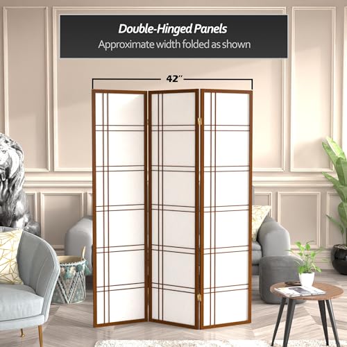 Red Lantern 6 ft. Tall Double Cross Shoji Screen - Walnut - 3 Panels - color: Walnut, size: 3 Panel