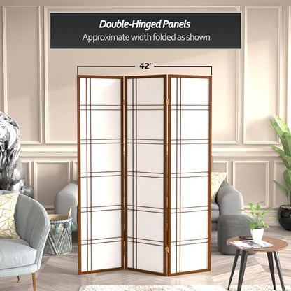 Red Lantern 6 ft. Tall Double Cross Shoji Screen - Walnut - 3 Panels - color: Walnut, size: 3 Panel