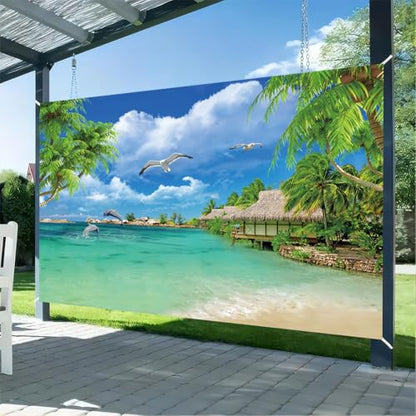 Summer Tropical Seaside Beach Holiday Party Photography Background Resort Beautiful Landscape Photo Backdrop Banner Flying Sea Gull Studio Props Decorations 6x4ft