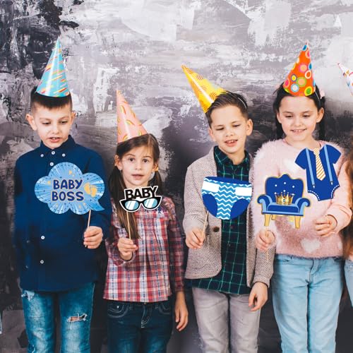 INNORU Boss Boy Photo Booth Props, Leader Boy 1st Birthday Photoshoot Gender Reveal Party Photography Props Favor Centerpiece Sticks Decorations 30 PCS