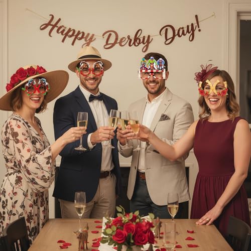 Pajean 36 Pcs Derby Day Glasses Decoration Party Horse Racing Theme Paper Eyeglasses Horse Race Photo Booth Props for Derby Birthday Party Supplies Decorations - style: Horse