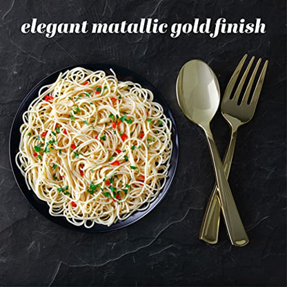 Plasticpro Disposable Plastic Gold Serving Utensils 6 Forks & 6 Spoons Durable Heavy Duty Premium Serving Utensils Gold 6 Sets - color: Gold