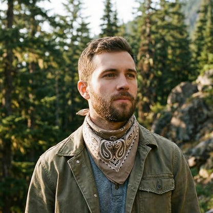 The Peacock Crew Premium Soft Cotton Bandanas Pack for Men and Women Paisley 22 x 22 inches - color: Pack of 4 Taupe