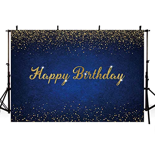AIBIIN 8x6ft Dark Blue Happy Birthday Backdrop Dark Blue Gold Dots Photography Background Boys Girls Men Women Birthday Party Decorations Banner Photo Booth Props - color: Dark Blue, size: 8X6ft