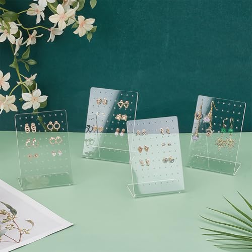 PH PandaHall 4 Pack Earring Holder, 42 Holes Small Ear Studs Display Stand L-Shape Earrings Jewelry Show Rack Stand Organizer Plastic Display Showcase 2.3 x 3.5 x 1.5 Inch