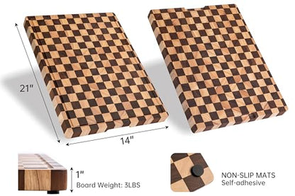 THETCHRY Cutting Boards for Kitchen, Extra Large Chopping Board for Stovetop, Checkered Acacia Wood Cutting Board with Juice Grooves, Butcher Block with Gift Box, 20" x 15" x 1" - size: 20"×15"×1"