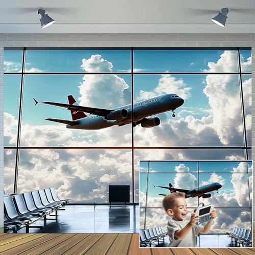 Airport Airplane Photography Backdrop, Plane in Departure Area Airport Lounge Terminal Window View Background, Plane Themed Birthday Party Decoration Photoshoot Booth Studio Props 8X6ft - color: Multi1, size: 8X6ft