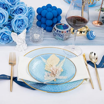 Rubtlamp 60Pcs Clear Blue Plastic Plates, Hammered Blue Plates, Clear Fancy Disposable Plates With Gold Rim Include 30 Dessert Plates, 30 Dinner Plates for Party - color: Clear Blue Gold
