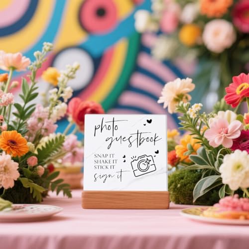 Photo Guest Book Sign for Wedding Reception Desk Decor - Table Sign Decor for Wedding Party, Graduation & Events - color: Flower05