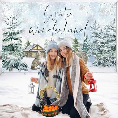 Mocsicka Winter Wonderland Backdrop Banner Woodland Animals Winter Wonderland Baby Shower Birthday Holiday Party Decorations Photo Booth Props (6x3.6ft) - size: 6x3.6ft