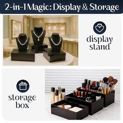 3 Pack Extra Large Acrylic Buffet Risers - 15”, 14”, 13” Black Display Stands with Hollow Bottoms, Cube Riser Boxes Nesting for Dessert Food Catering Buffet Display Party Supplies - color: Black, size: 15”,14”,13”