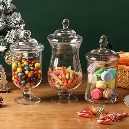 MyGift Clear Glass Apothecary Jars with Lid, Decorative Footed Vase, Candy Buffet Containers, Set of 3 - color: Clear Glass