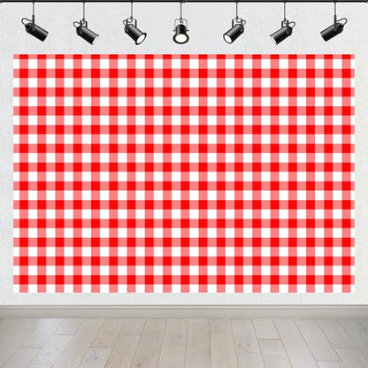 BELECO 5x3ft Fabric Red and White Checkered Backdrop Red Gingham Pattern Plaid Texture Background BBQ Picnic Party Decorations Birthday Baby Shower Shoot Photo Props - size: 5x3FT