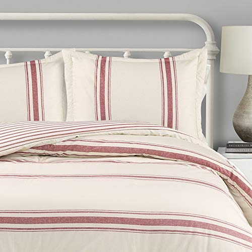 Lush Decor Farmhouse Stripe Reversible Cotton Comforter Set, 3 Piece Set, Full/ Queen, Red - Cozy Farmhouse Bedding Set - Rustic Decor - Striped Comforter - Modern Farmhouse Bedroom Decor - color: Red, size: Full/Queen