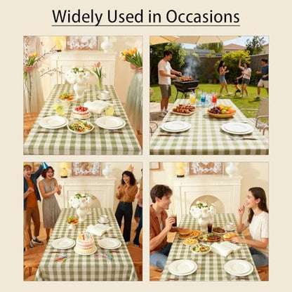 Gingham Tablecloth Rectangle Checkered Table Cloth Cotton Linen Fabric Wrinkle Free Washable Buffalo Plaid Table Cover for Kitchen Dining Picnic Camping, Green and White, 55 * 86 inch - color: Green, size: 55" x 86" (Rectangular)