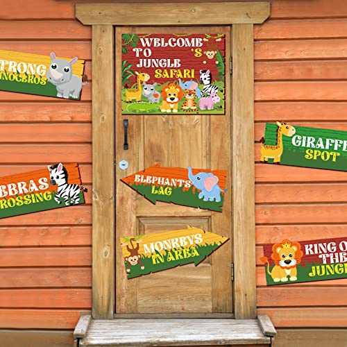 Hooqict 20 Pieces Safari Party Sign for Welcome to Jungle Safari Theme Party Decorations Directional Signs Classroom Wild Animal Birthday Party Decorations Zoo Party Supplies - style: Safari