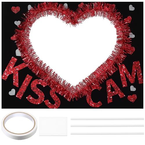RattanView Large Size Wedding Poto Booth Props, 31.5 X21.6in Kiss Cam Frame Cardboard Cutout Valentines Photo Booth Photography for Galentines Day Party Birthday Decorations(Furry Heart) - style: Furry Heart
