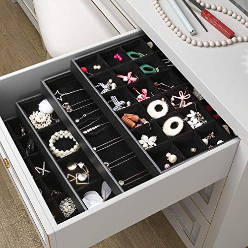 Black Velvet Stackable 36 Compartments Jewelry Tray Showcase Display Organizer Holder Rectangle Storage Box Case Containers Chest for Women Gemstone,Pendant,Key,Marble,Crystal Stone,Accessory,Diamond - color: Black 36 Grid