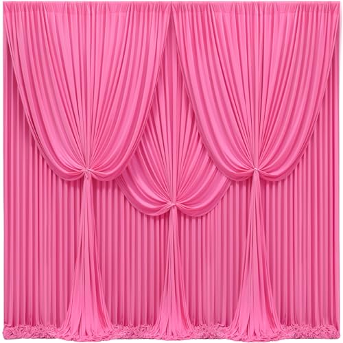 24x10FT Hot Pink Backdrop Curtains for Wedding Parties, Wrinkle Free Polyester Photography Backdrop Drapes for Wedding Baby Shower Birthday Parties Stage Background Stand Decorations 4x10ft,6 Panels - color: Hot Pink, size: W4' x H10'(6 Panels)