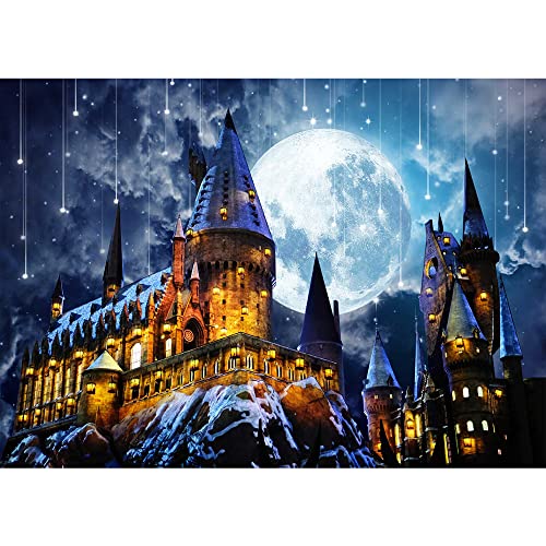 7x5ft Wizard School Magic Castle Backdrop Photography Night Full Moon Background Kids Birthday Halloween Party Decoration Supplies Cake Table Banner Photo Booth Props SK6219B - color: SK6219, size: 7x5ft