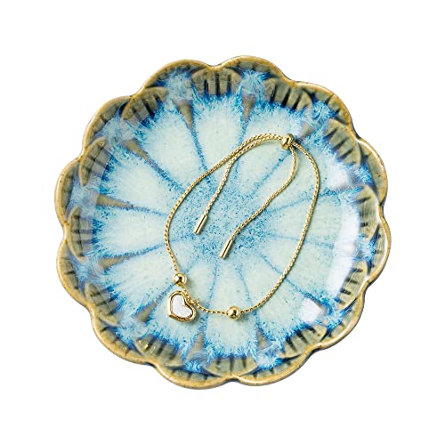 Jewelry Dish Tray, Ring Dish, Ceramic Trinket Tray, Key Bowl, Decorative Plate, for Friends Sisters Daughter Mother (Retro Blue) - color: Retro Blue