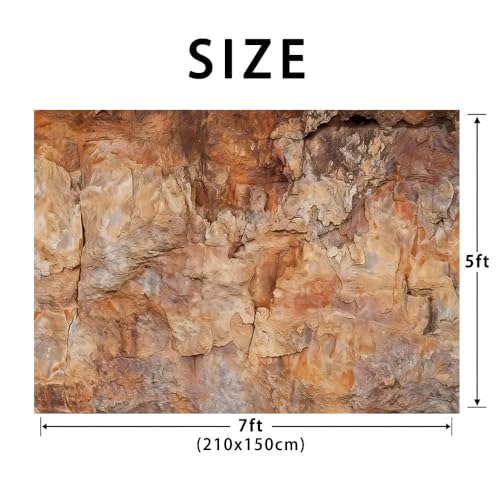 7x5ft Rock Texture Photo Backdrop Brown Stone Cave Photography Background Outdoor Theme Shoots Nature Style Studio Adventure Theme Birthday Archaeology Party Banner Decoration - size: 7x5FT