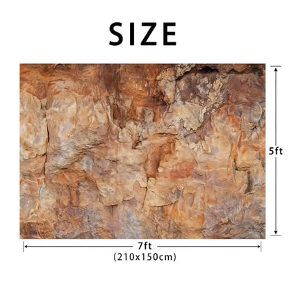 7x5ft Rock Texture Photo Backdrop Brown Stone Cave Photography Background Outdoor Theme Shoots Nature Style Studio Adventure Theme Birthday Archaeology Party Banner Decoration - size: 7x5FT